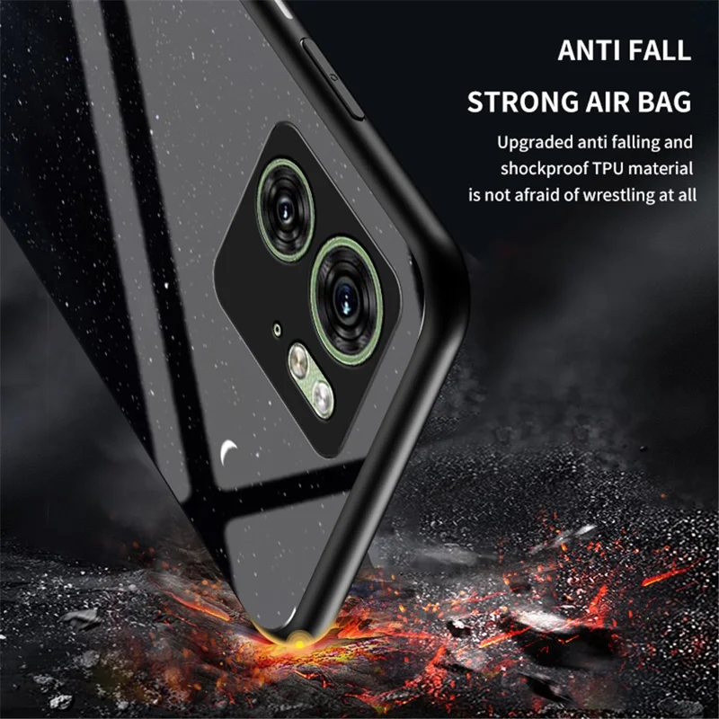 For Motorola Edge 40 5G Phone Cover Starry Sky Pattern Anti-fall Tempered Glass+PC+TPU Case - Bright Starry Sky