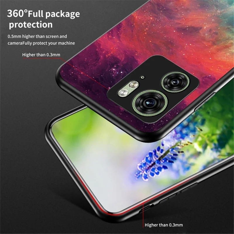 For Motorola Edge 40 5G Phone Cover Starry Sky Pattern Anti-fall Tempered Glass+PC+TPU Case - Bright Starry Sky
