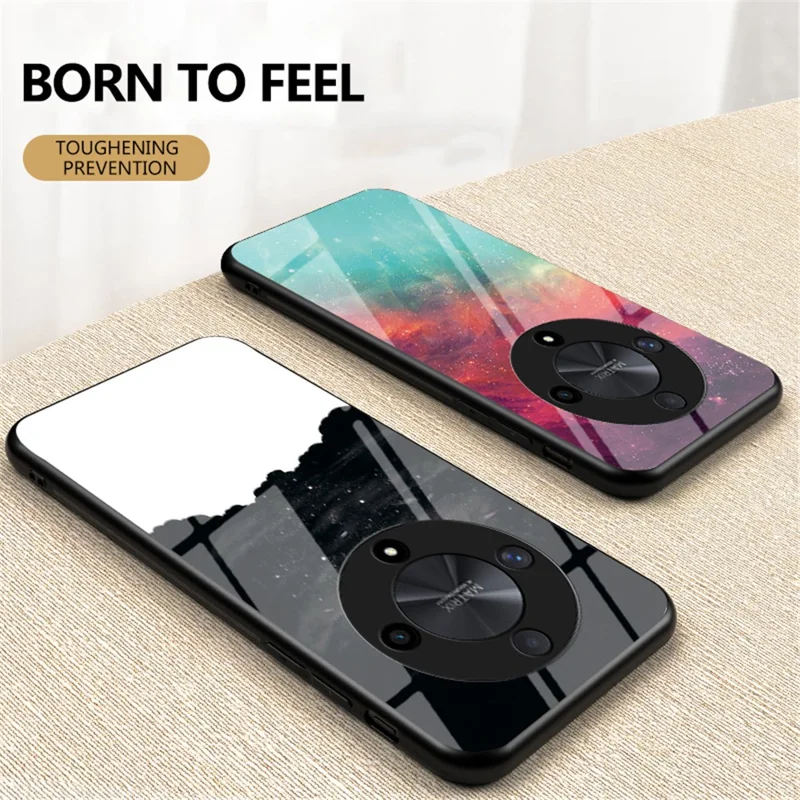 For Honor X9b 5G / Magic6 Lite 5G Case Anti-dust Tempered Glass+PC+TPU Smart Phone Cover with Starry Sky Pattern - Scattering Starry