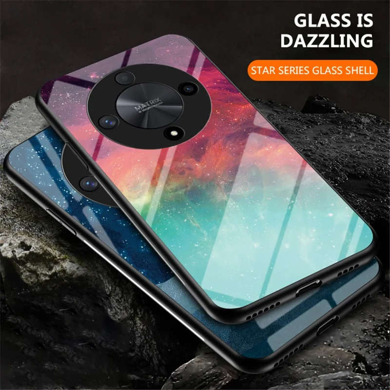 For Honor X9b 5G / Magic6 Lite 5G Case Anti-dust Tempered Glass+PC+TPU Smart Phone Cover with Starry Sky Pattern - Scattering Starry