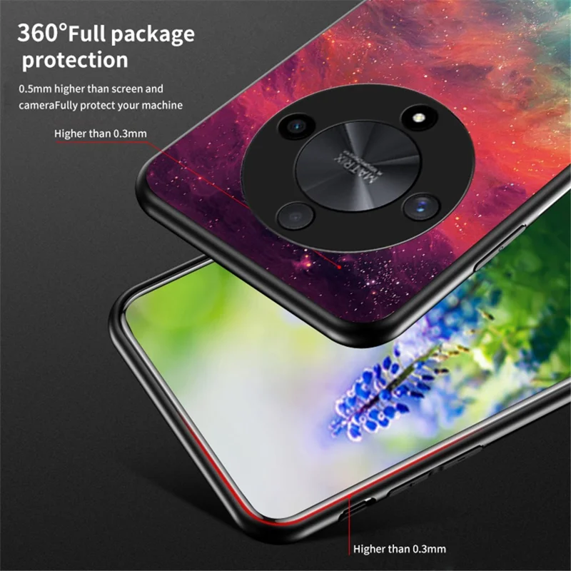 For Honor X9b 5G / Magic6 Lite 5G Case Anti-dust Tempered Glass+PC+TPU Smart Phone Cover with Starry Sky Pattern - Scattering Starry