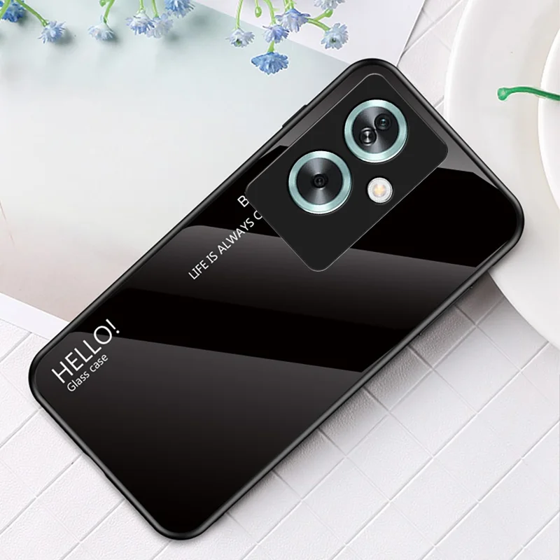 غطاء هاتف متدرج الألوان من زجاج مقسّى لهاتف Oppo A79 5G / A2 5G - أسود