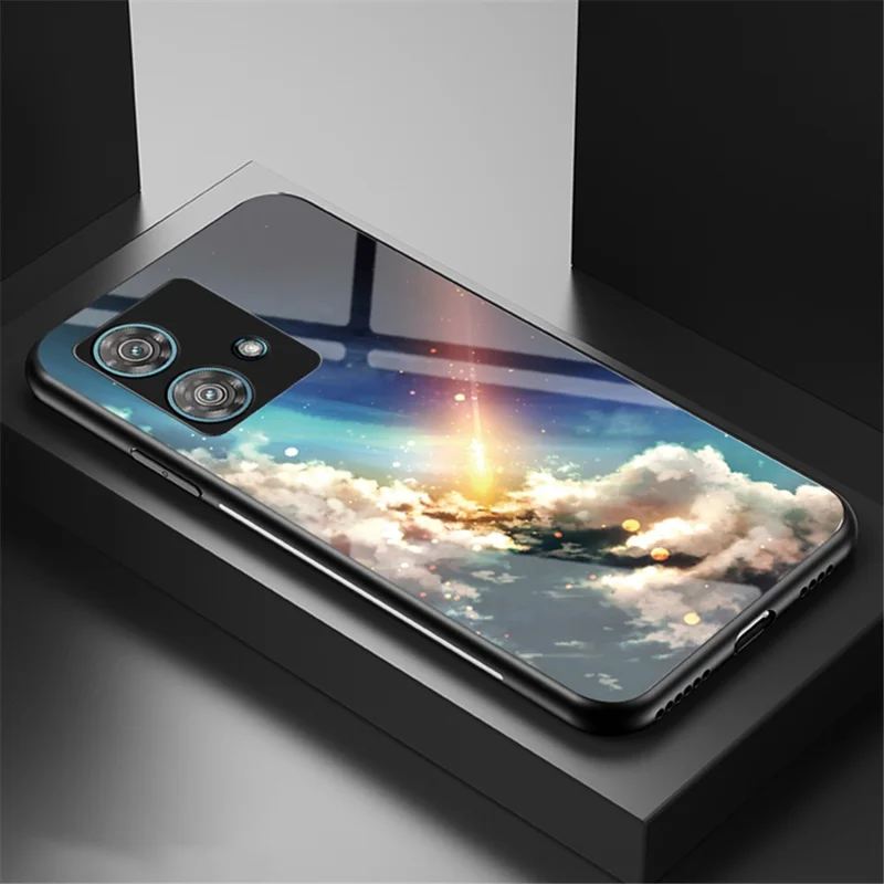 För Motorola Edge 40 Neo 5G Skärmskyddsskåp Av Härdat Glas+PC+TPU Med Mönster Av Stjärnhimmel – Ljust Stjärnklart Himmel