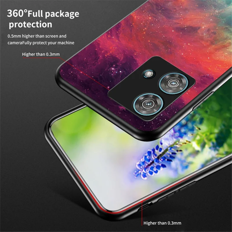 För Motorola Edge 40 Neo 5G Skärmskyddsskåp Av Härdat Glas+PC+TPU Med Mönster Av Stjärnhimmel – Ljust Stjärnklart Himmel