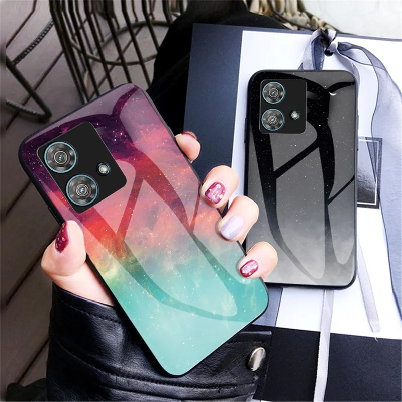 För Motorola Edge 40 Neo 5G Skärmskyddsskåp Av Härdat Glas+PC+TPU Med Mönster Av Stjärnhimmel – Ljust Stjärnklart Himmel
