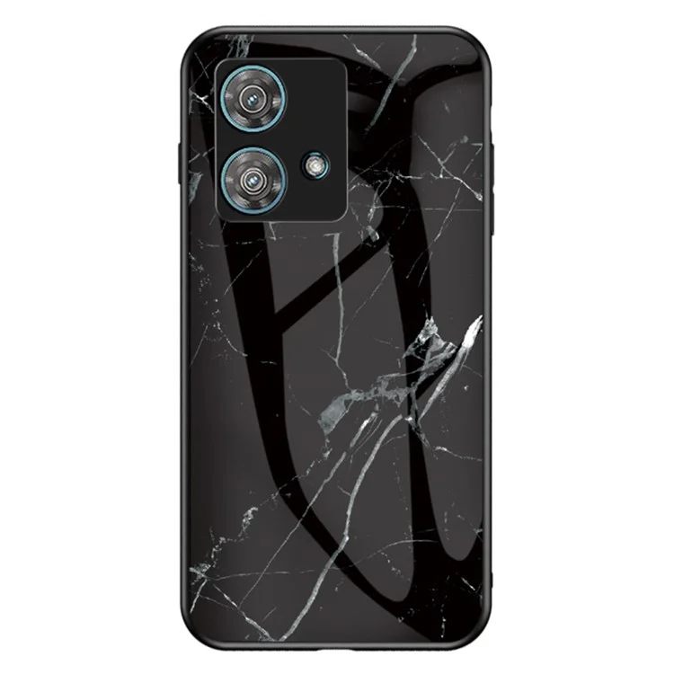 For Motorola Edge 40 Neo 5G Case Marble Pattern Printed Tempered Glass+PC+TPU Phone Protector - Black Marble