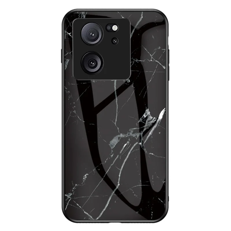 Xiaomi 13T / 13T Pro / Redmi K60 Ultra Cover Marble Pattern PC+TPU+Tempered Glass Mobile Phone Shell - Black Marble