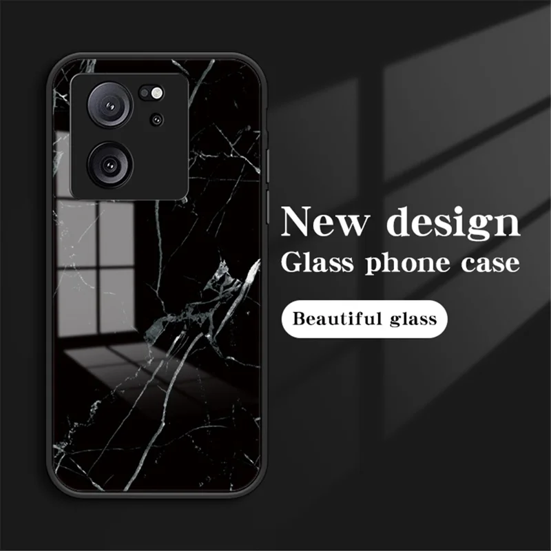 Xiaomi 13T / 13T Pro / Redmi K60 Ultra Cover Marble Pattern PC+TPU+Tempered Glass Mobile Phone Shell - Black Marble