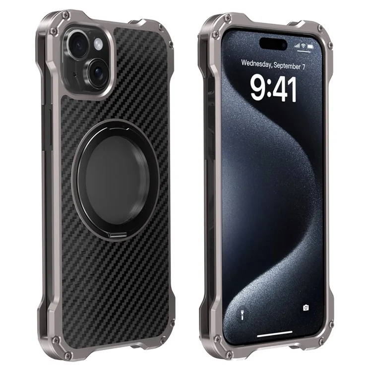 R-JUST RJ-51 Para iPhone 15 Funda de Teléfono de Aleación de Aluminio Cubierta Giratoria Soporte Plegable