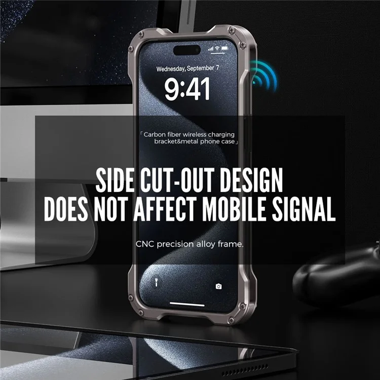 R-JUST RJ-51 Para iPhone 15 Funda de Teléfono de Aleación de Aluminio Cubierta Giratoria Soporte Plegable