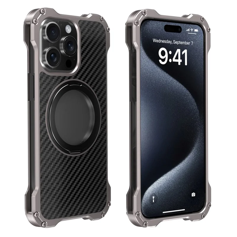 R-JUST RJ-51 Para iPhone 15 Pro Caso Magnético de Proteção contra Impactos Capa de Telefone em Liga de Alumínio
