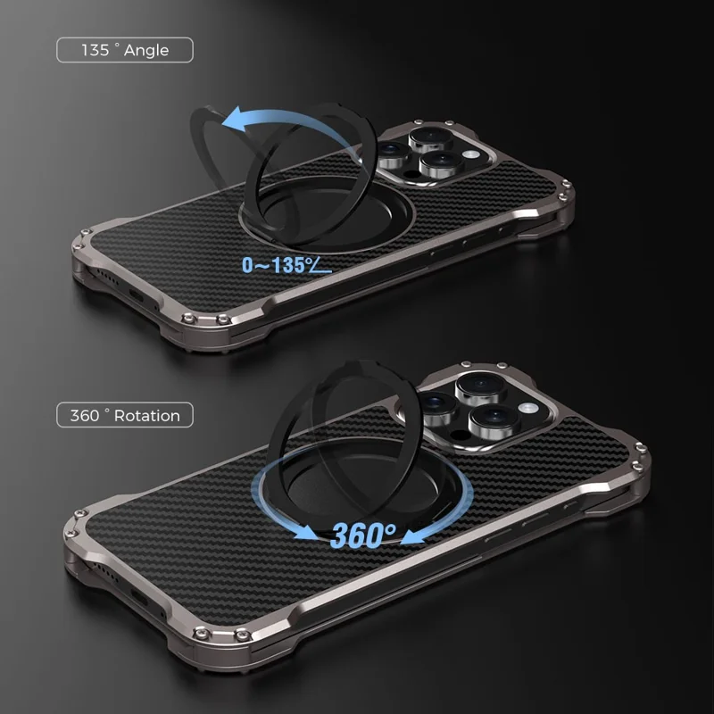 R-JUST RJ-51 Para iPhone 15 Pro Caso Magnético de Proteção contra Impactos Capa de Telefone em Liga de Alumínio