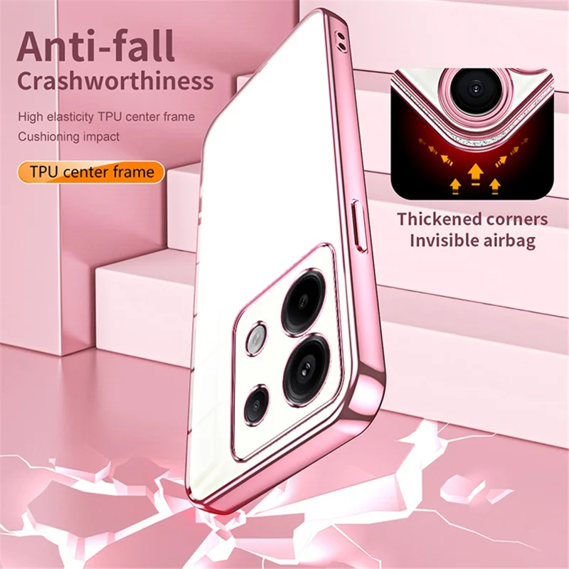 For Xiaomi Redmi Note 13 Pro 5G / Poco X6 5G Case Stødfast TPU Elektropladeret Præcis Linsesnit Telefonbeskyttelse - Transparent