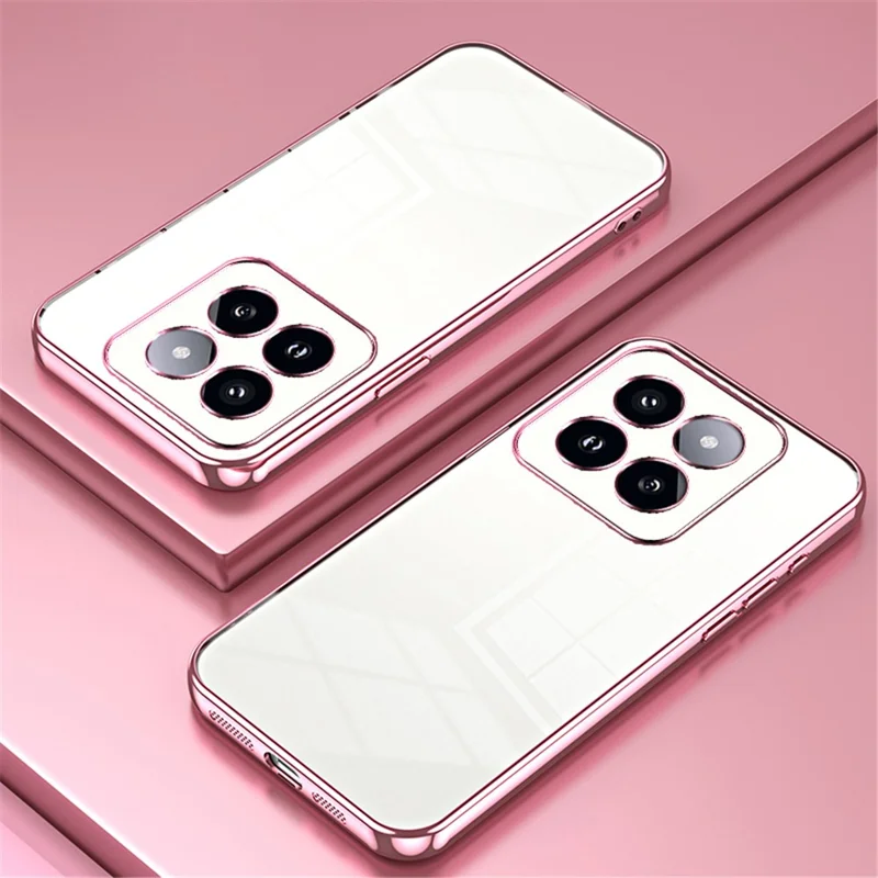 Voor Xiaomi 14 Pro hoesje Electrolytisch verzinkt zacht TPU-beschermhoesje met precieze lensuitsnijding - Roze