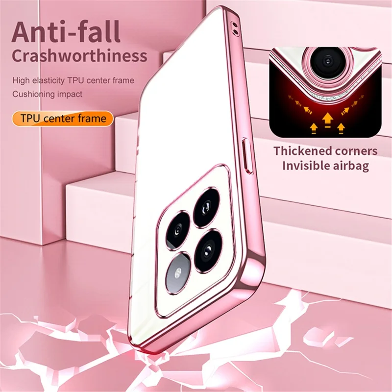 Voor Xiaomi 14 Pro hoesje Electrolytisch verzinkt zacht TPU-beschermhoesje met precieze lensuitsnijding - Roze