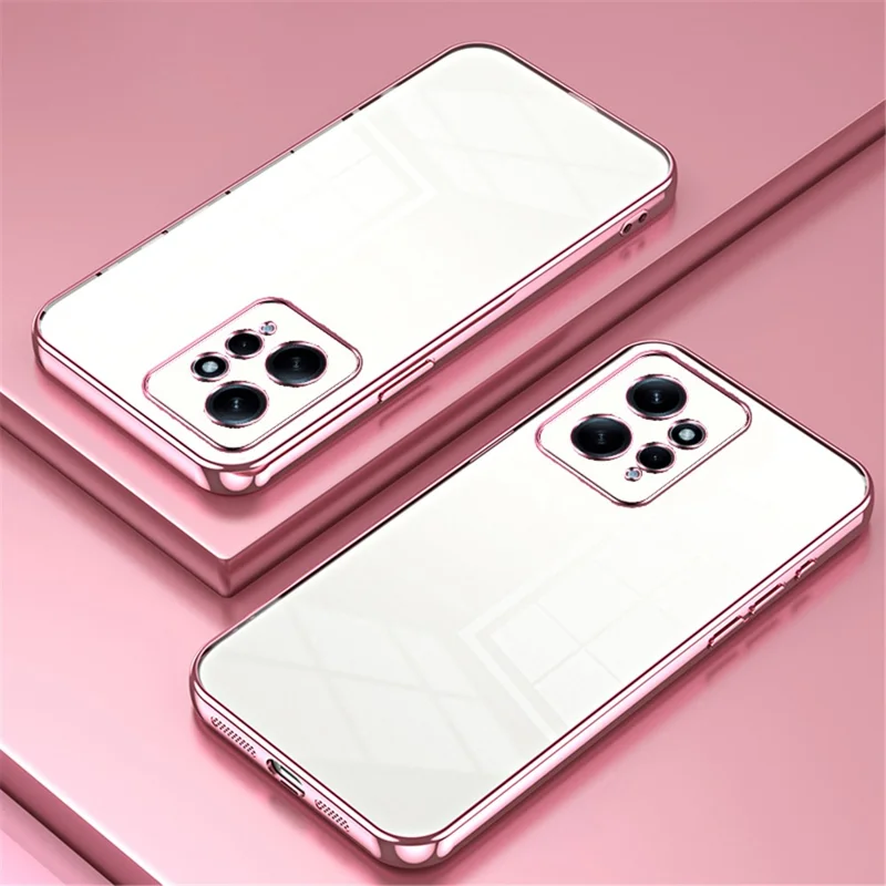 For Xiaomi Redmi Note 12 4G TPU Case Electroplated Crystal Clear Precise Lens Cutout Phone Cover - Pink