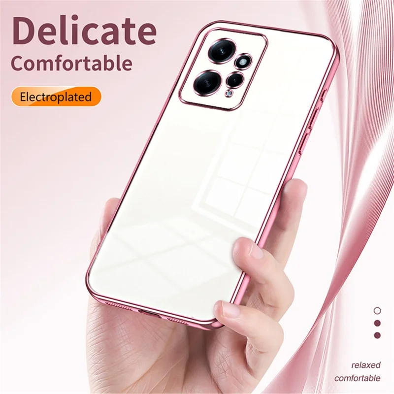 For Xiaomi Redmi Note 12 4G TPU Case Electroplated Crystal Clear Precise Lens Cutout Phone Cover - Pink