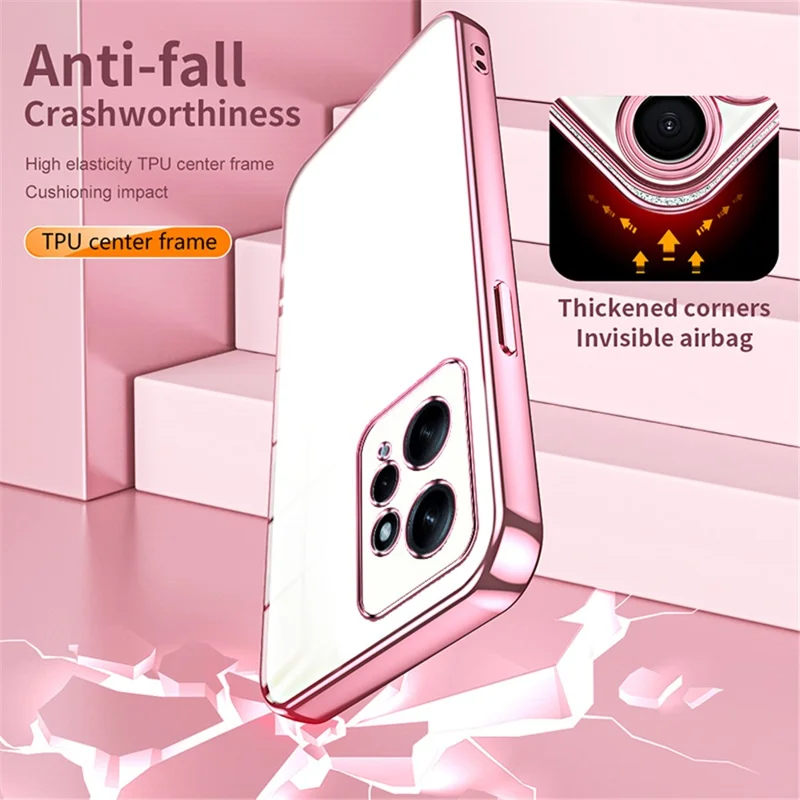 For Xiaomi Redmi Note 12 4G TPU Case Electroplated Crystal Clear Precise Lens Cutout Phone Cover - Pink