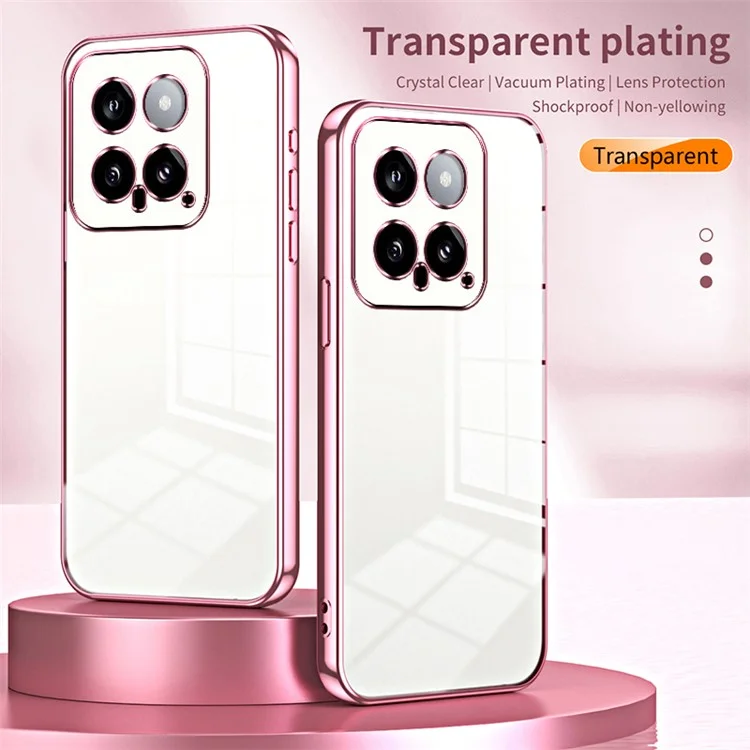 For Xiaomi 14 TPU Phone Case Electroplated Frame Protective Cover - Pink