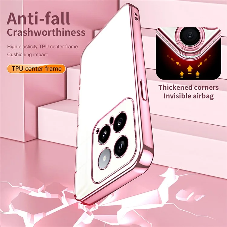 For Xiaomi 14 TPU Phone Case Electroplated Frame Protective Cover - Pink