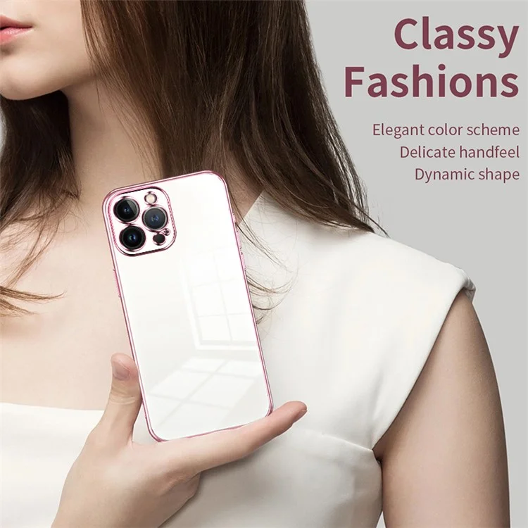 Pour iPhone 13 Pro Max Fine-Cut TPU Coque de téléphone Cadre Électroplaqué - Rose