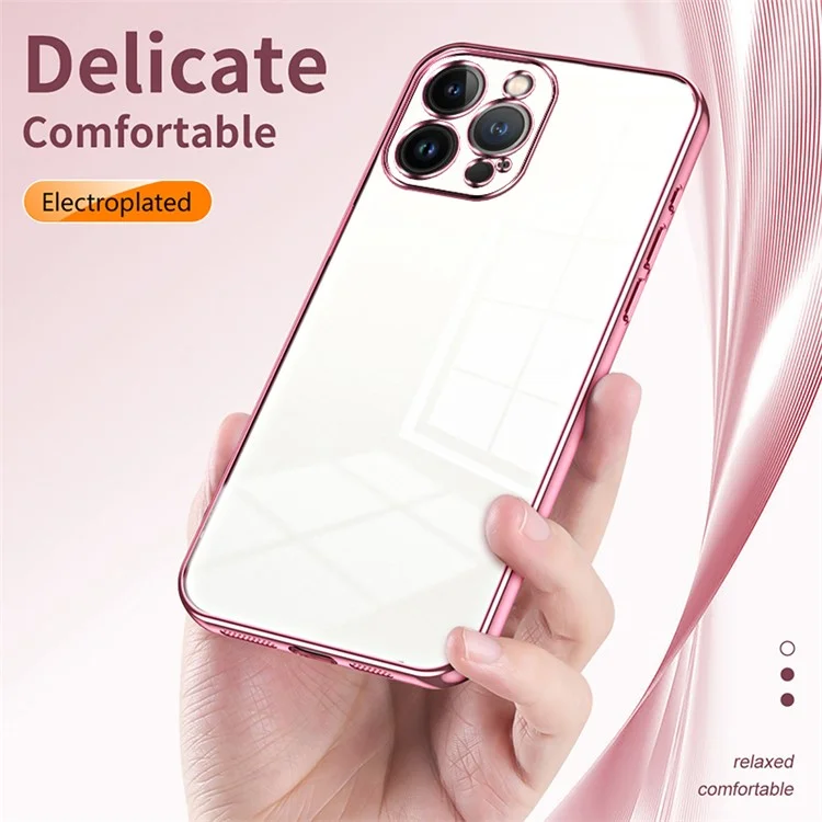 Pour iPhone 13 Pro Max Fine-Cut TPU Coque de téléphone Cadre Électroplaqué - Rose