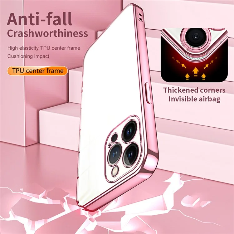Pour iPhone 13 Pro Max Fine-Cut TPU Coque de téléphone Cadre Électroplaqué - Rose