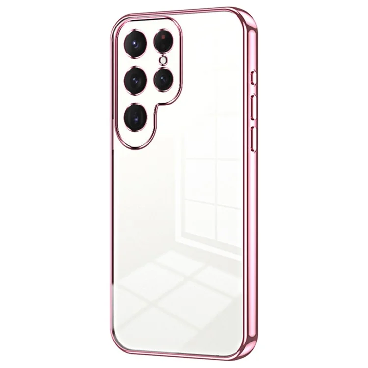 Para Samsung Galaxy S24 Ultra TPU Phone Case Electroplated Frame Protective Cover - Pink