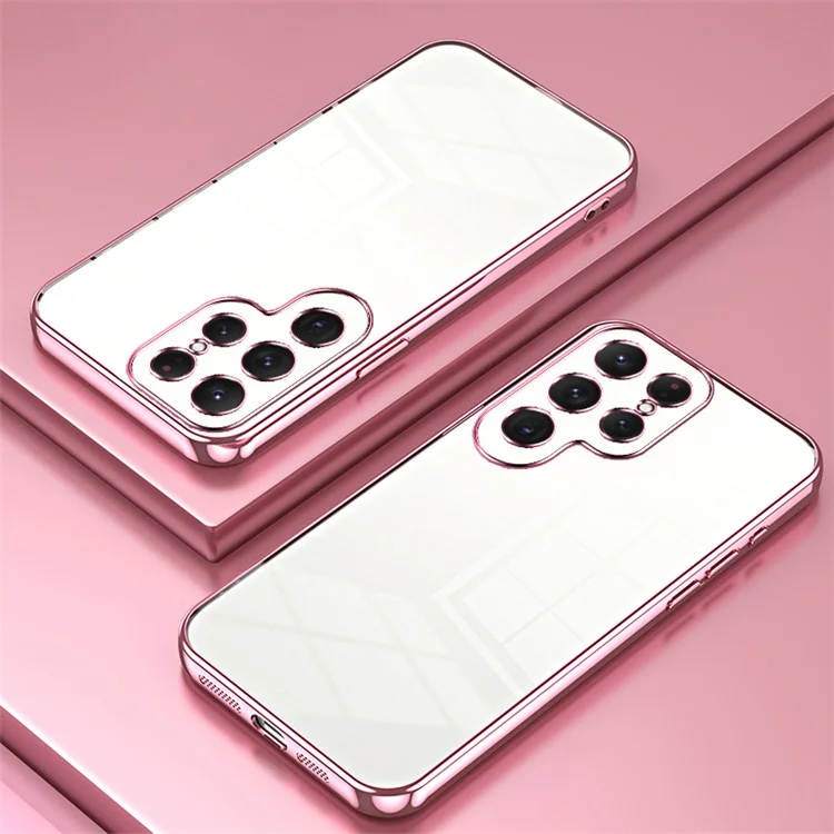 Para Samsung Galaxy S24 Ultra TPU Phone Case Electroplated Frame Protective Cover - Pink