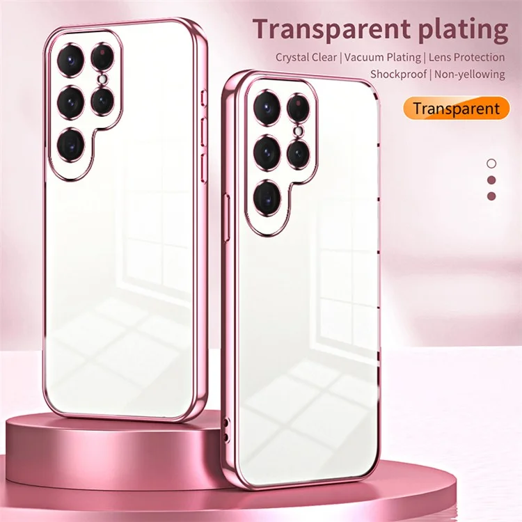 Para Samsung Galaxy S24 Ultra TPU Phone Case Electroplated Frame Protective Cover - Pink