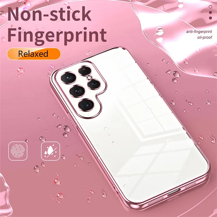 Para Samsung Galaxy S24 Ultra TPU Phone Case Electroplated Frame Protective Cover - Pink