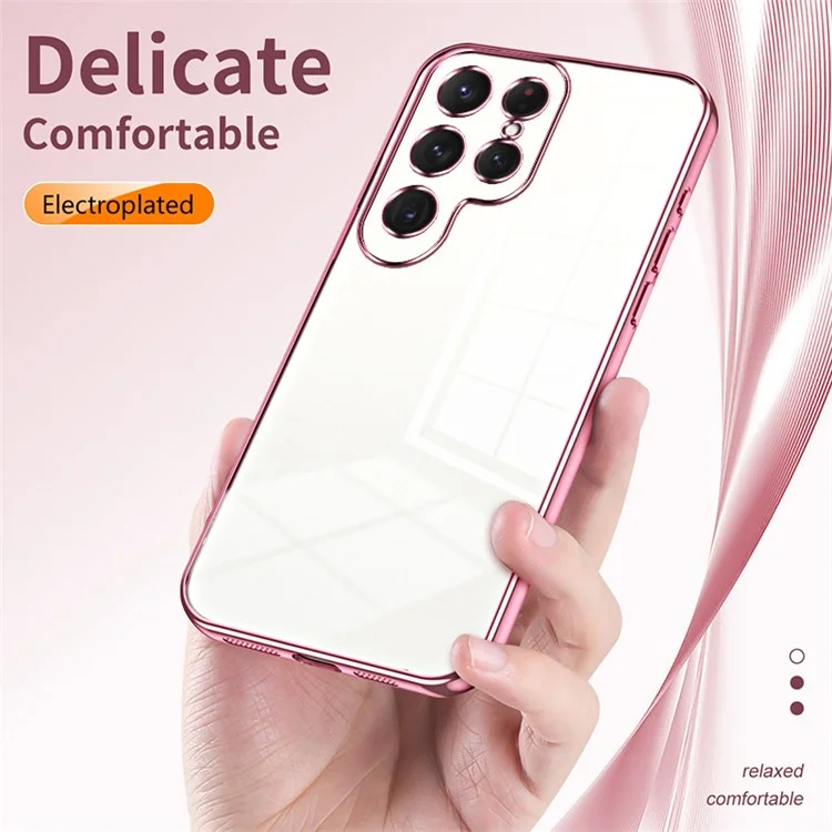 Para Samsung Galaxy S24 Ultra TPU Phone Case Electroplated Frame Protective Cover - Pink