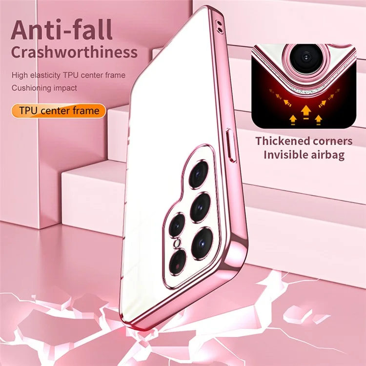 Para Samsung Galaxy S24 Ultra TPU Phone Case Electroplated Frame Protective Cover - Pink