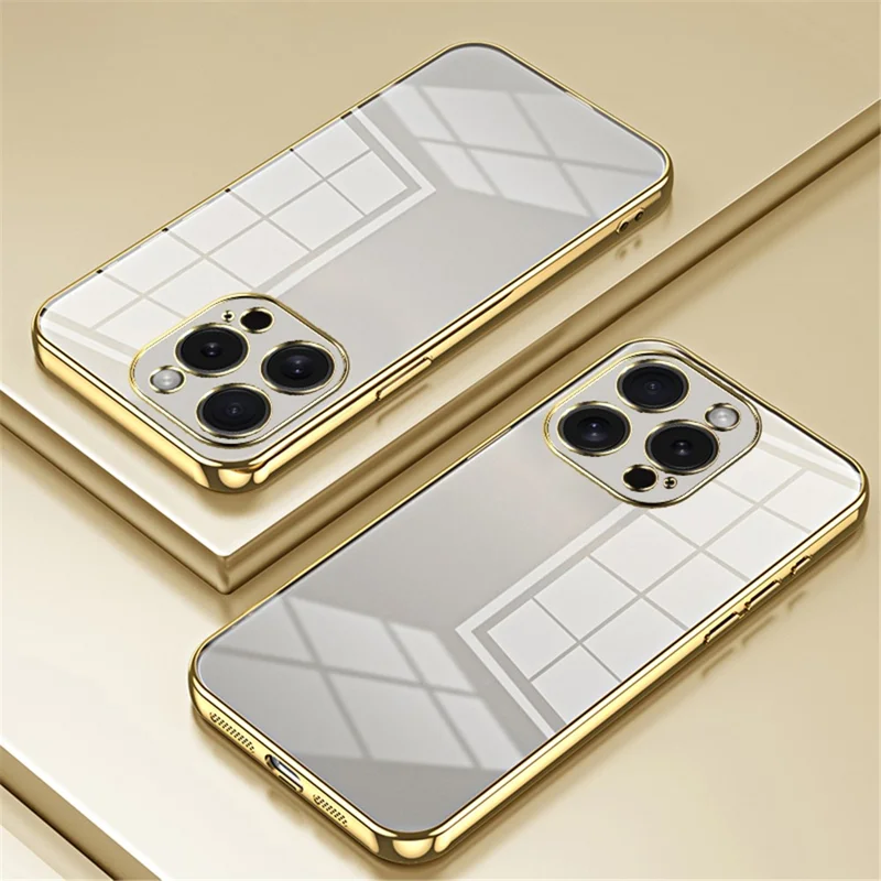 For iPhone 15 Pro TPU Case Anti-Fall Electroplating Slim Phone Cover - Gold