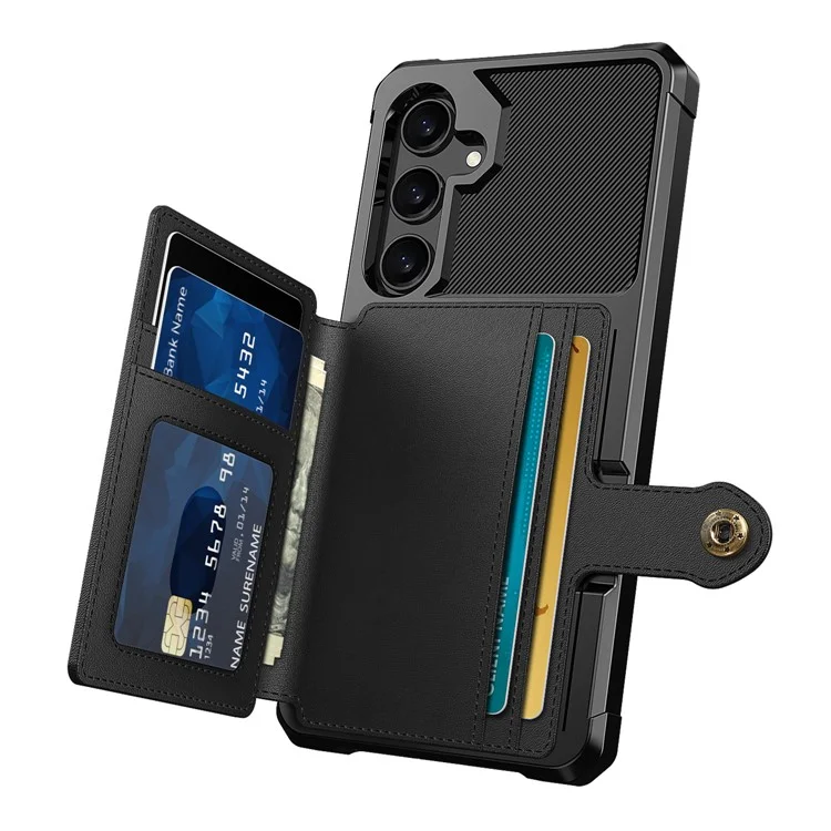 For Samsung Galaxy S24 Phone Cases with Card Holder Shockproof PU Leather Back Cover - Black