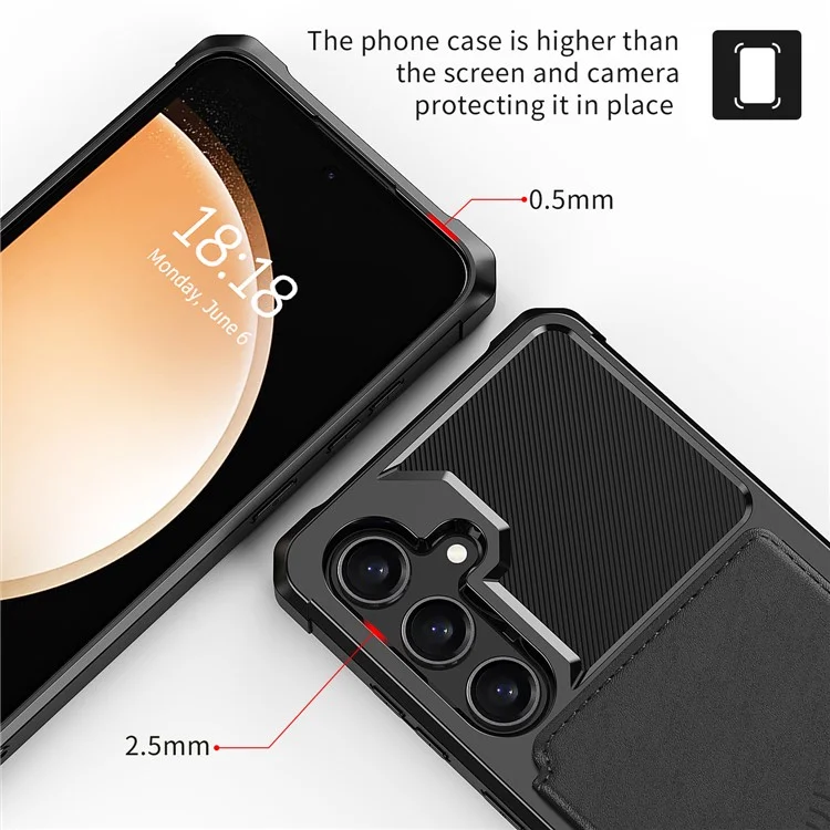 For Samsung Galaxy S24 Phone Cases with Card Holder Shockproof PU Leather Back Cover - Black