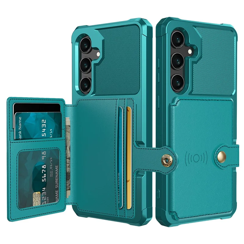 For Samsung Galaxy S24 Phone Cases with Card Holder Shockproof PU Leather Back Cover - Green