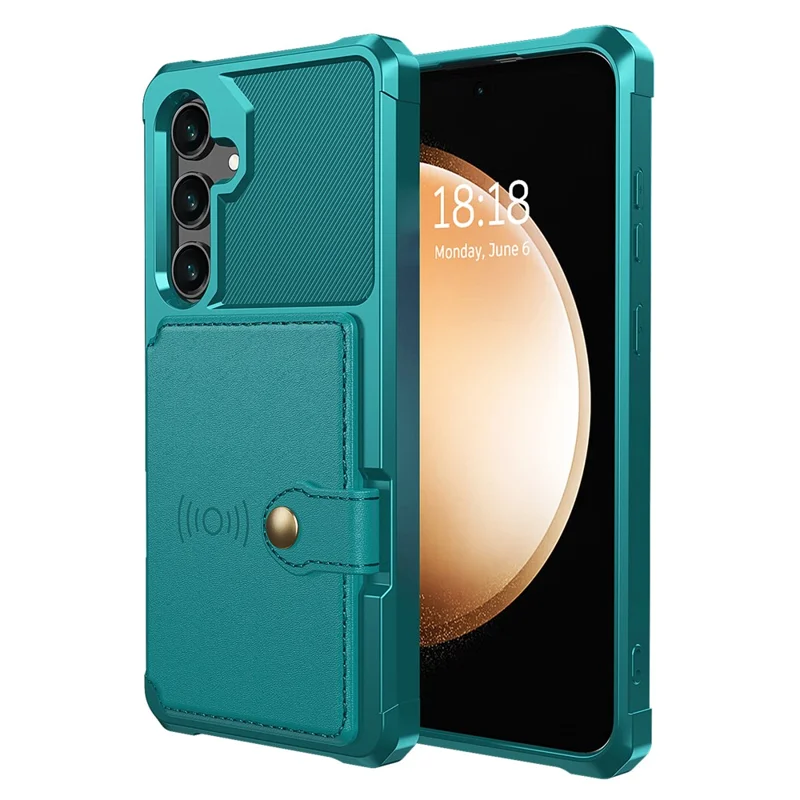For Samsung Galaxy S24 Phone Cases with Card Holder Shockproof PU Leather Back Cover - Green