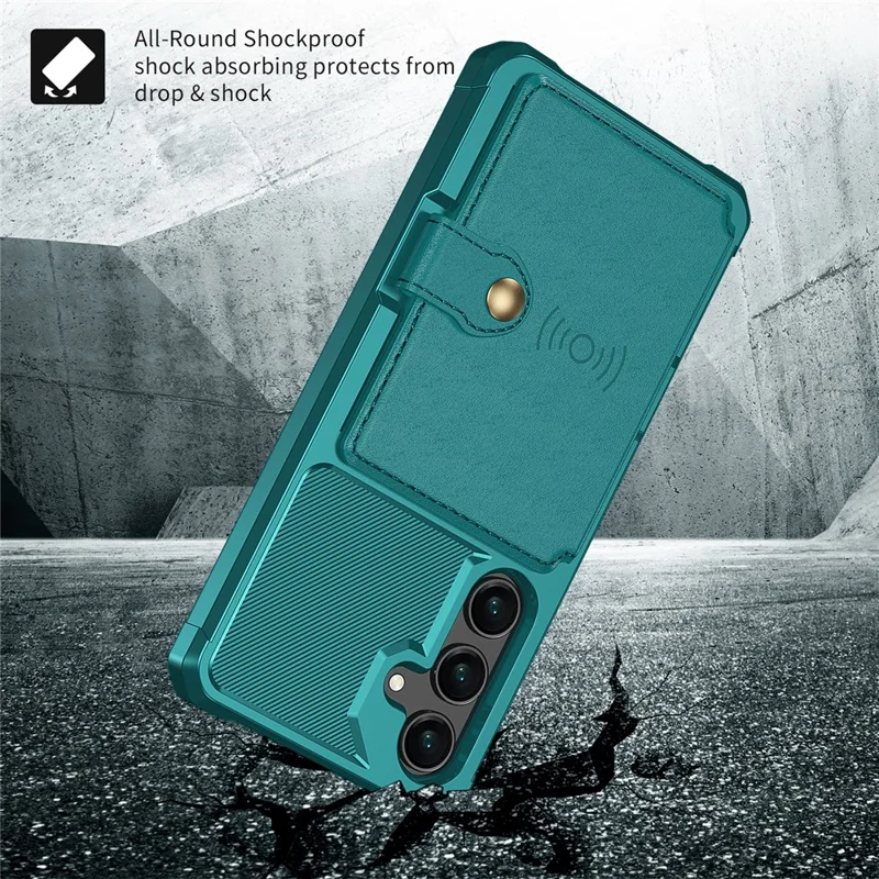 For Samsung Galaxy S24 Phone Cases with Card Holder Shockproof PU Leather Back Cover - Green