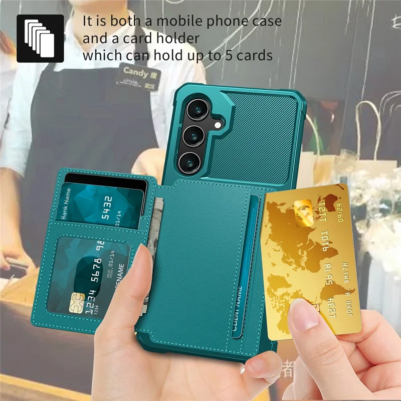 For Samsung Galaxy S24 Phone Cases with Card Holder Shockproof PU Leather Back Cover - Green