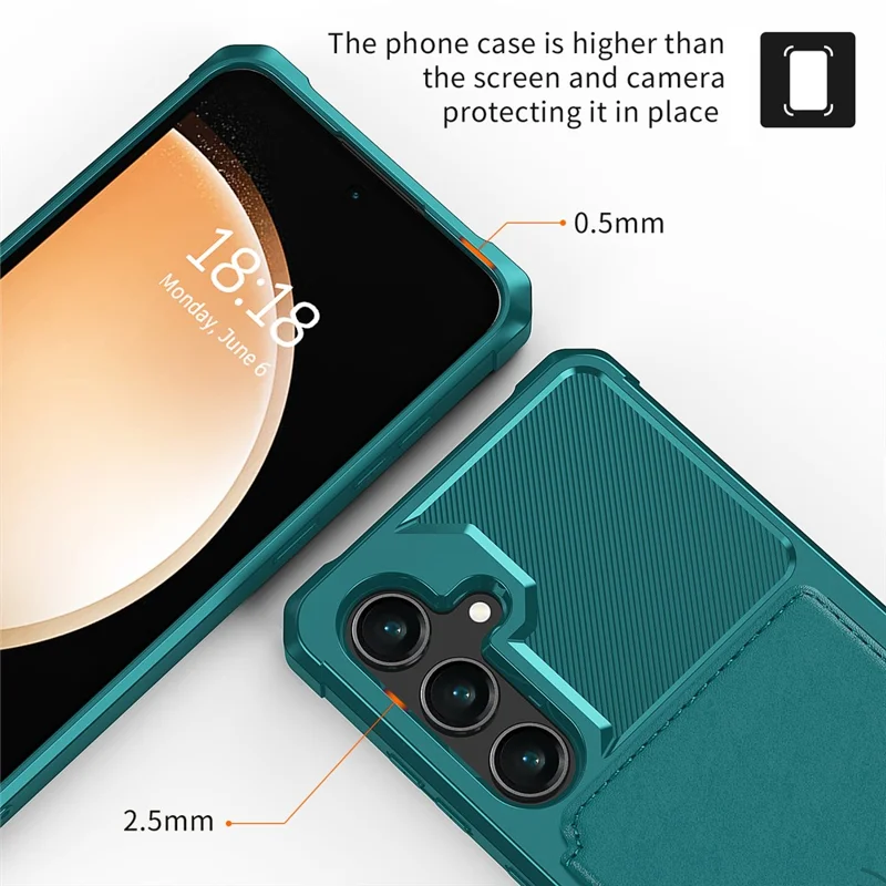 For Samsung Galaxy S24 Phone Cases with Card Holder Shockproof PU Leather Back Cover - Green