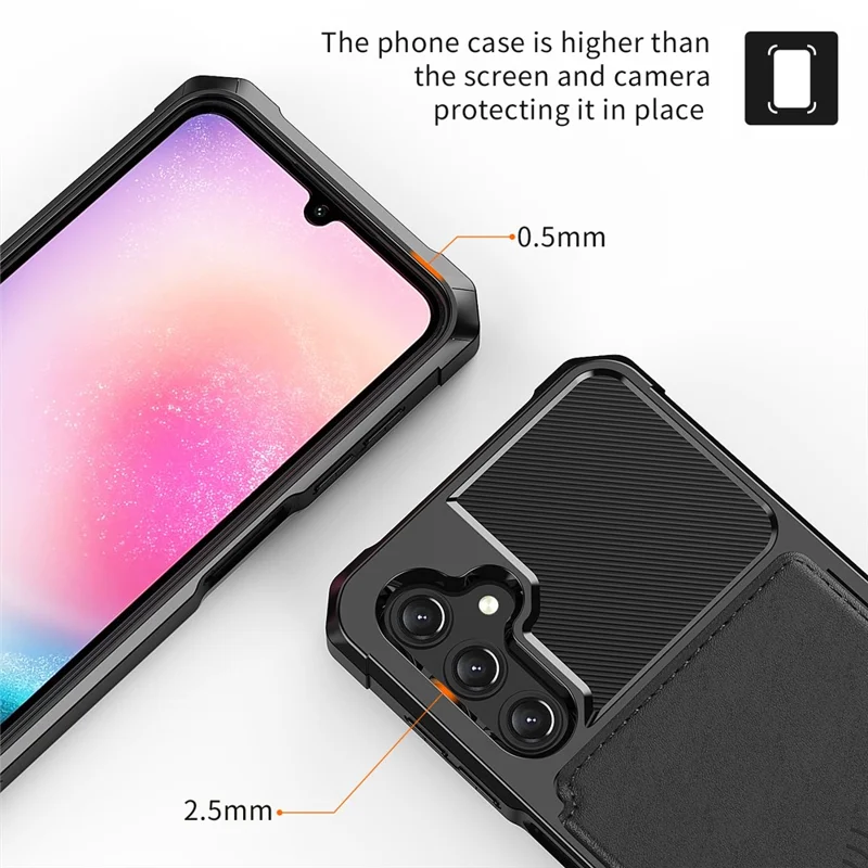 ZM03 для Samsung Galaxy A15 5G Чехол для сотового телефона Кожа с покрытием ТПУ-оболочка, подходит для магнитного автомобильного держателя - Черный