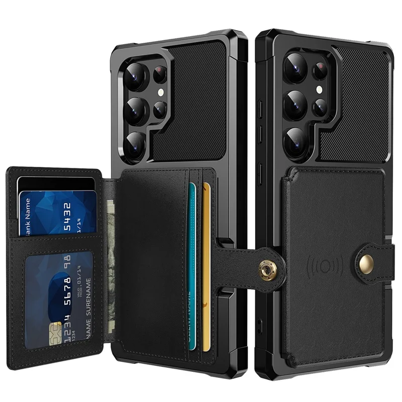 Étui pour Samsung Galaxy S24 Ultra ZM03 - Coque fine en cuir PU et TPU avec support - Noir