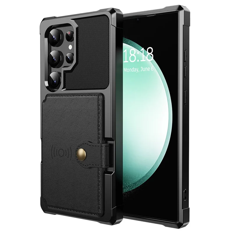 Étui pour Samsung Galaxy S24 Ultra ZM03 - Coque fine en cuir PU et TPU avec support - Noir