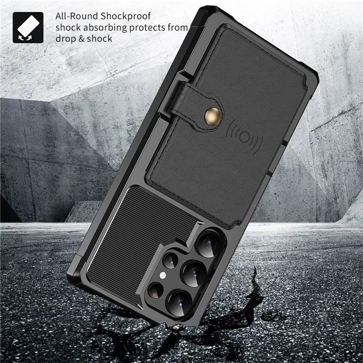 Étui pour Samsung Galaxy S24 Ultra ZM03 - Coque fine en cuir PU et TPU avec support - Noir