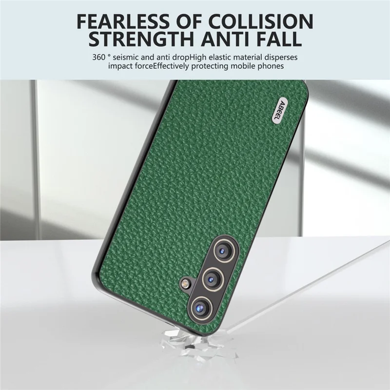 ABEEL Litchi Texture Cover for Samsung Galaxy S24+ Cowhide Leather+PC+TPU Phone Case - Green