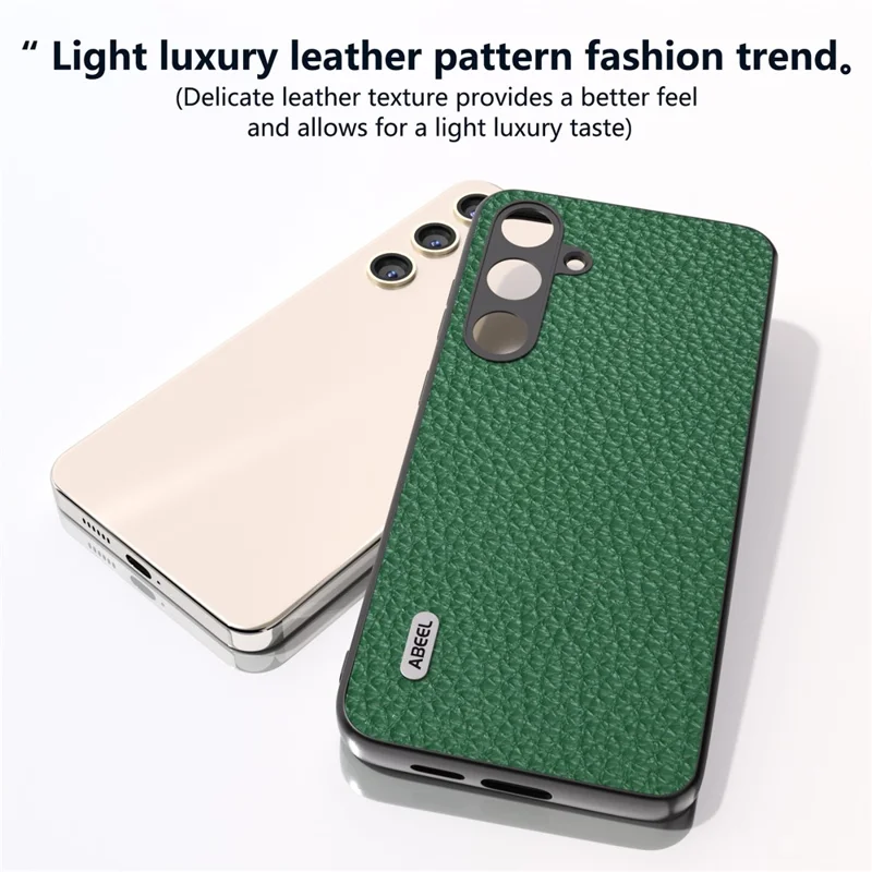 ABEEL Litchi Texture Cover for Samsung Galaxy S24+ Cowhide Leather+PC+TPU Phone Case - Green