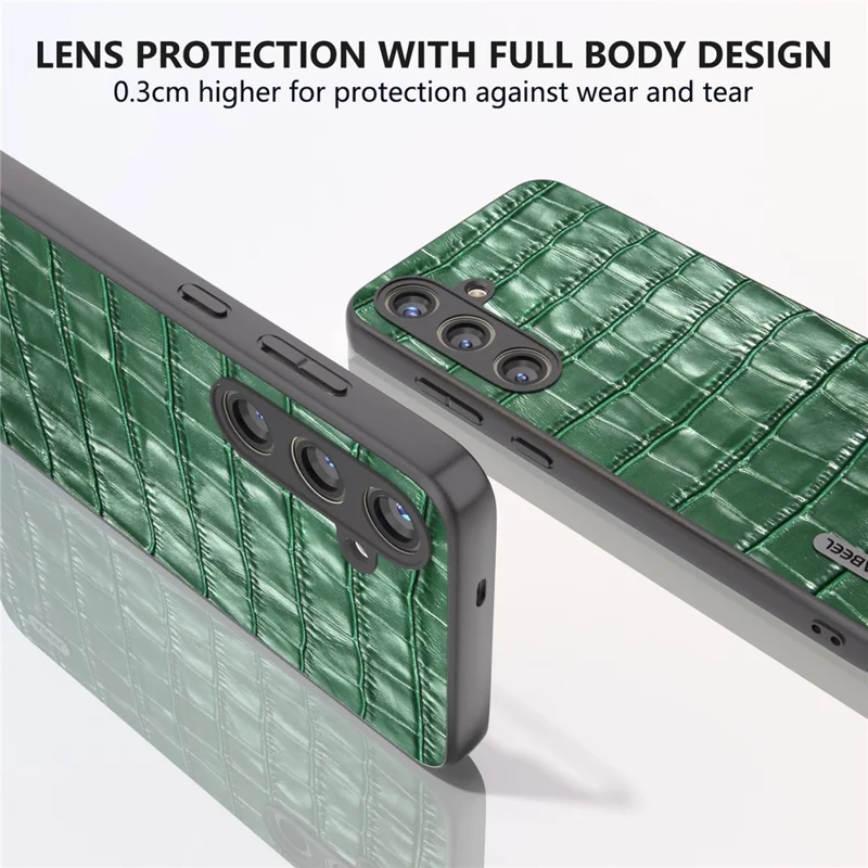 ABEEL For Samsung Galaxy S24+ Case Genuine Cow Leather Phone Cover Crocodile Texture - Green
