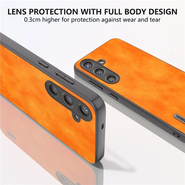 ABEEL Für Samsung Galaxy S24 Litchi Textur Rückenschale Pu Leder Beschichtete PC+TPU Handyhülle - Orange