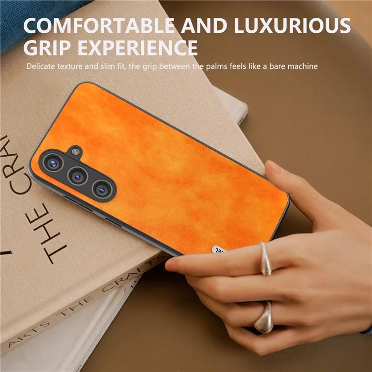 ABEEL Für Samsung Galaxy S24 Litchi Textur Rückenschale Pu Leder Beschichtete PC+TPU Handyhülle - Orange